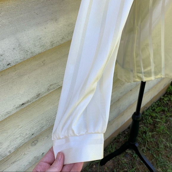 Vintage 90s Ivory White Striped Long Sleeve Collared Button Down Semi Sheer Top - Picture 12 of 16